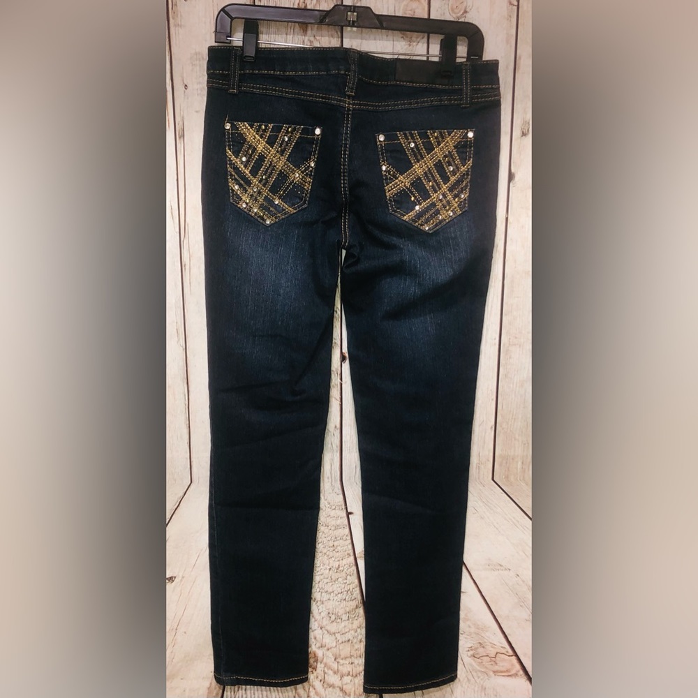 Women’s Twenty one black By Rue 21 Dark Rhinestone/Embroid Denim Jeans Size 5/6R